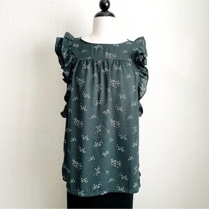 LOFT Festive Snowflake Green Printed Blouse